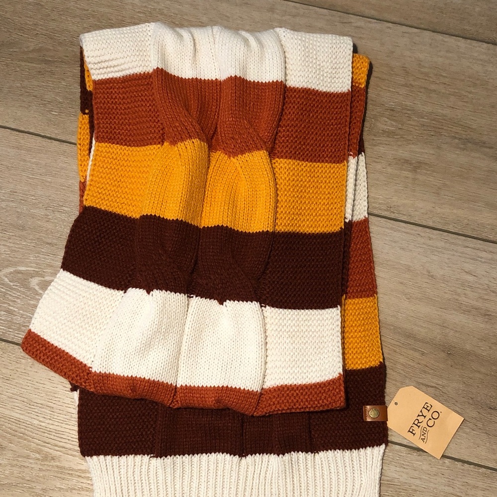 FRYE AND CO. Women's Bold Striped Scarf - Brown, Orange, Cream Boho Crochet